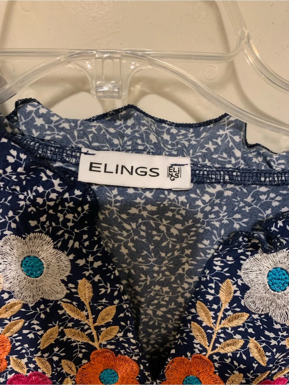 Navy Floral Embroidered Short Sleeve Blouse - Picture 4 of 5